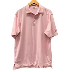 Peter Millar Polo Shirt Mens Large Pink White Stripe Summer Comfort Jubilee Golf